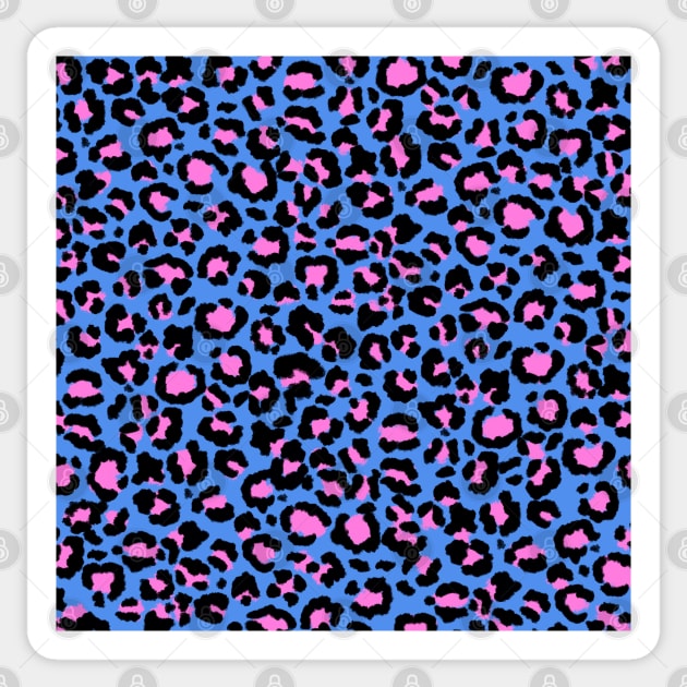 Leopard Pattern in Raspberry on Electric Blue Sticker by ButterflyInTheAttic